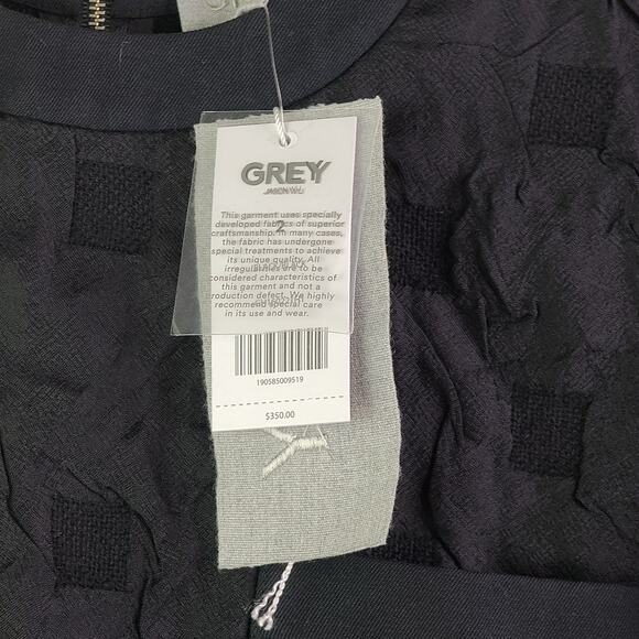 JASON WU GREY Short-Sleeve Boxy Jacquard Cloque Top Black Pocket Zip up 2 NEW - Picture 4 of 11